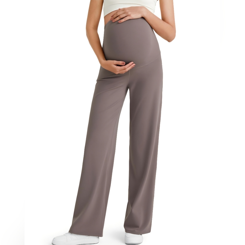 Maternity Wide-Leg Pants in Taupe — Comfortable Pregnancy Pants